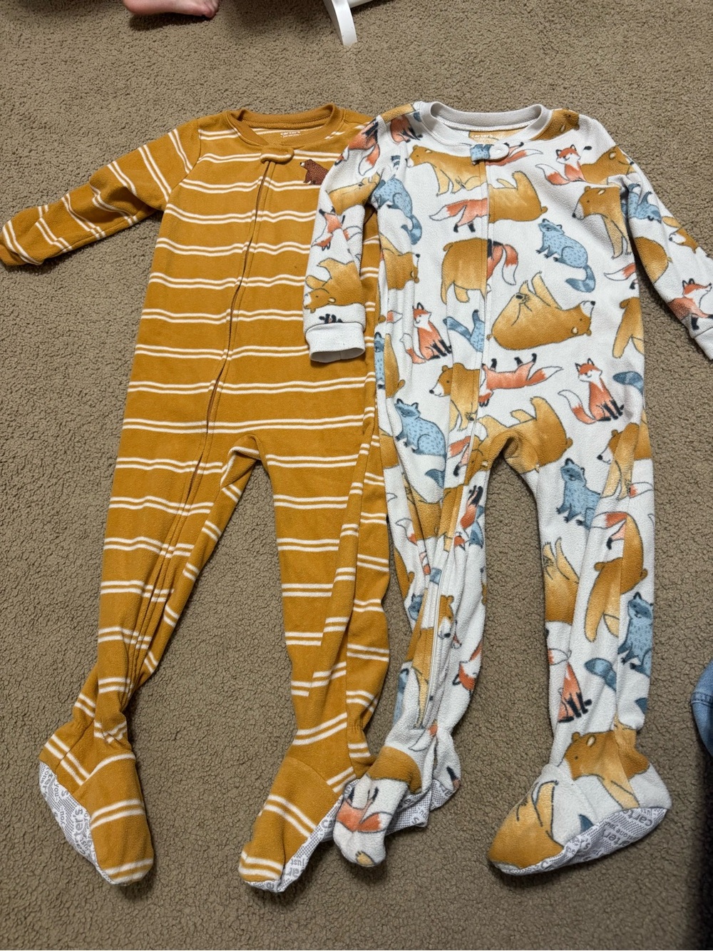 Kids 4T Cozy Mustard Stripe & Woodland Fox Footed One-Piece Pajamas - 2-Pack